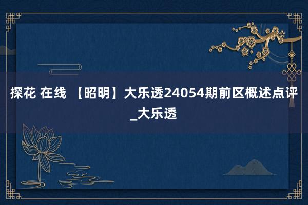 探花 在线 【昭明】大乐透24054期前区概述点评_大乐透