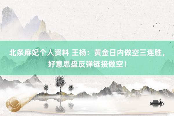 北条麻妃个人资料 王杨：黄金日内做空三连胜，好意思盘反弹链接做空！