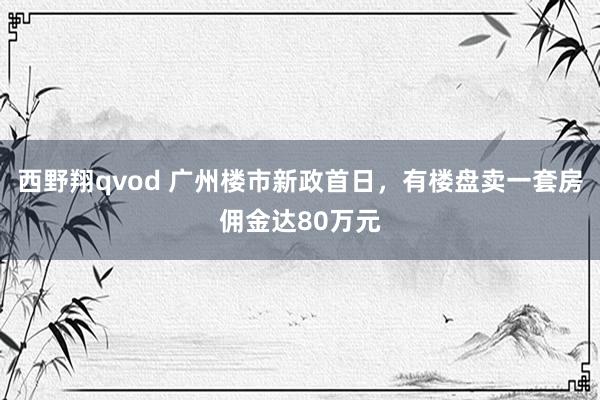 西野翔qvod 广州楼市新政首日，有楼盘卖一套房佣金达80万元