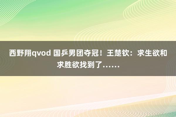 西野翔qvod 国乒男团夺冠！王楚钦：求生欲和求胜欲找到了……