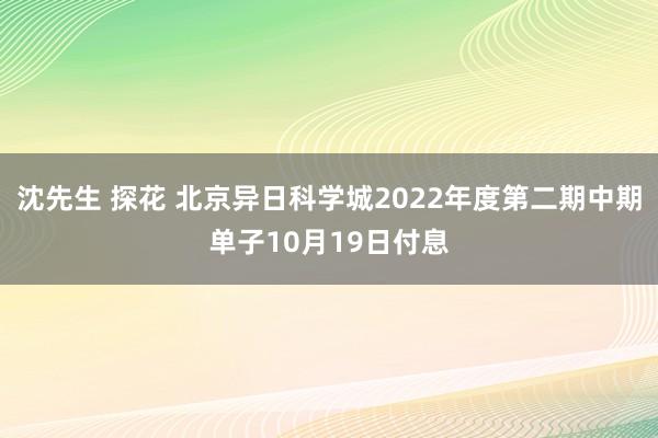 沈先生 探花 北京异日科学城2022年度第二期中期单子10月19日付息