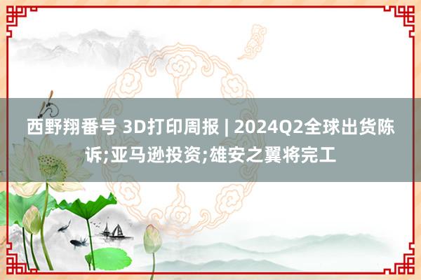 西野翔番号 3D打印周报 | 2024Q2全球出货陈诉;亚马逊投资;雄安之翼将完工