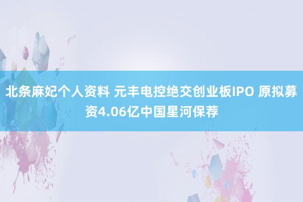 北条麻妃个人资料 元丰电控绝交创业板IPO 原拟募资4.06亿中国星河保荐